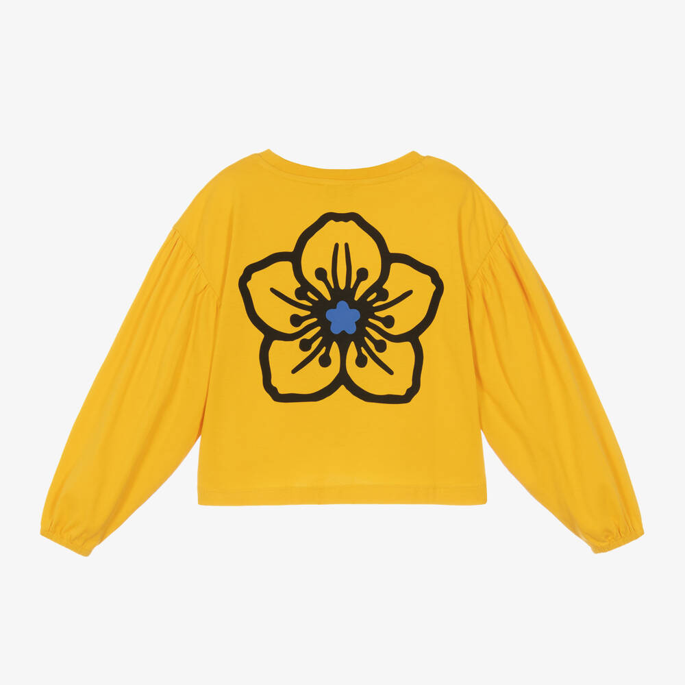 KENZO KIDS-Girls Mustard Floral Cotton Top | Childrensalon Outlet