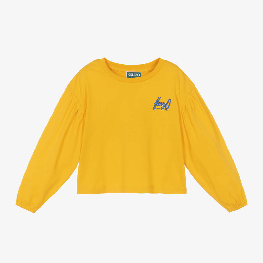 KENZO KIDS-Girls Mustard Floral Cotton Top | Childrensalon Outlet