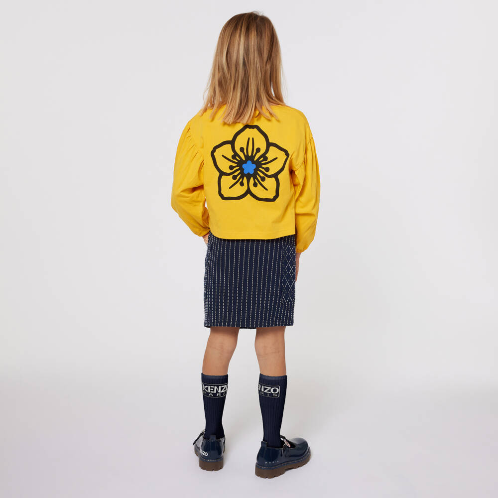 KENZO KIDS-Girls Mustard Floral Cotton Top | Childrensalon Outlet