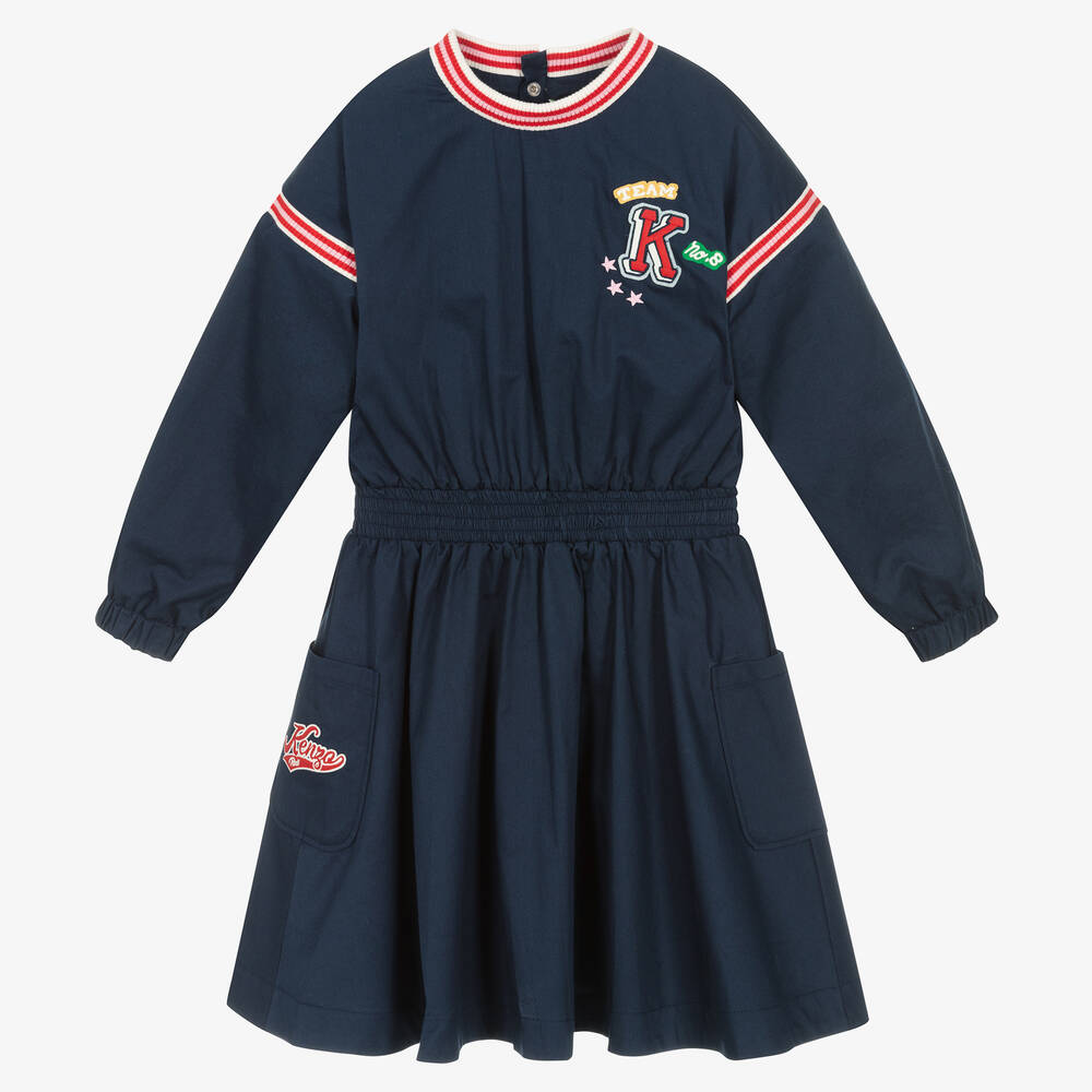 KENZO KIDS - Girls Navy Blue Cotton Dress | Childrensalon