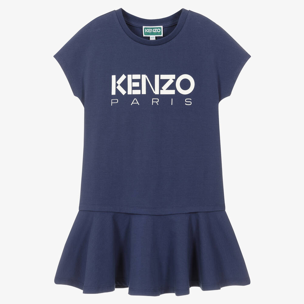 KENZO KIDS - Синее хлопковое платье для девочек | Childrensalon