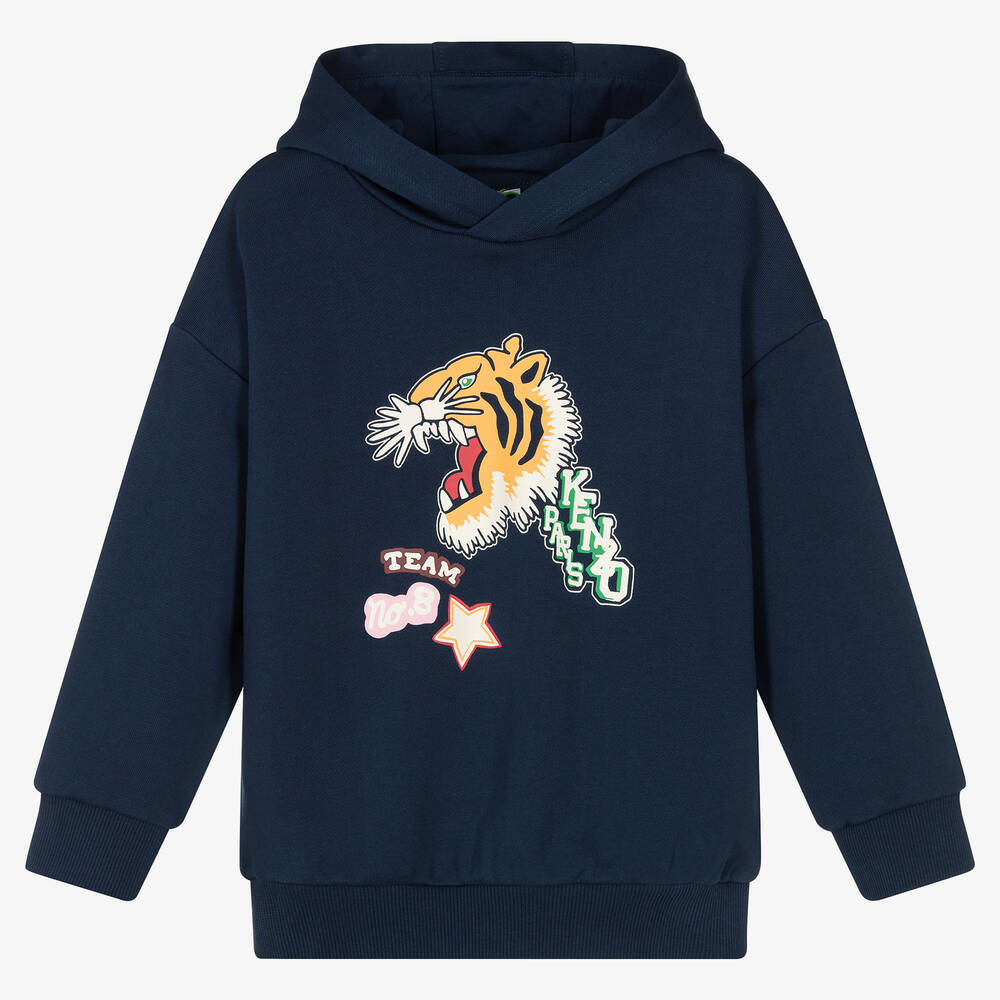 KENZO KIDS - Girls Navy Blue Cotton Varsity Tiger Hoodie | Childrensalon