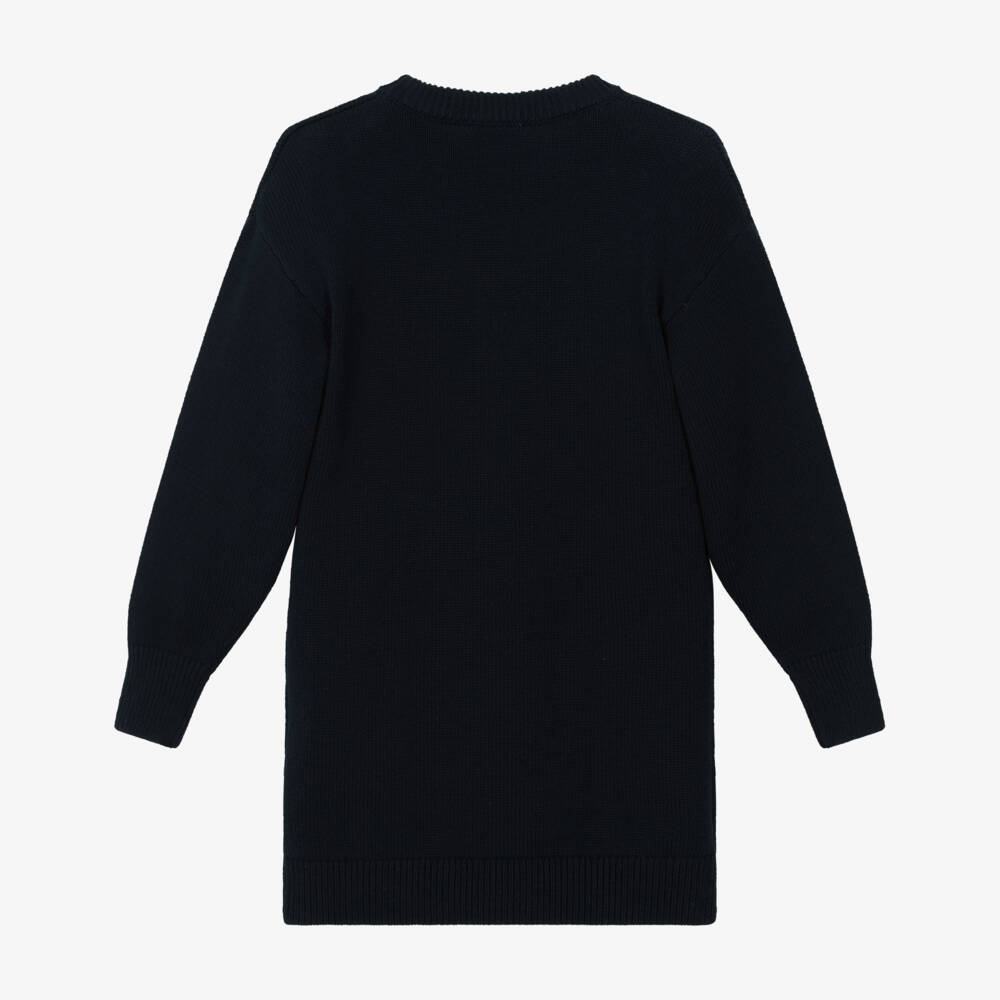 KENZO KIDS-Girls Navy Blue Knitted Boke Flower Dress | Childrensalon Outlet