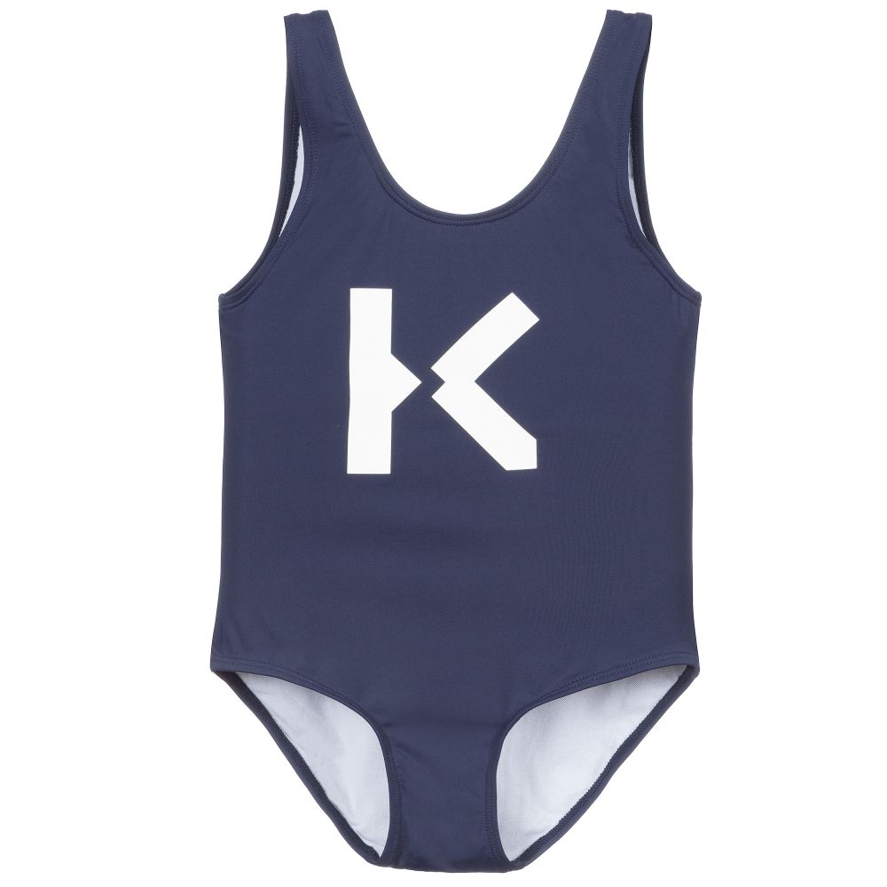 KENZO KIDS - Girls Navy Blue Logo Swimsuit | Childrensalon