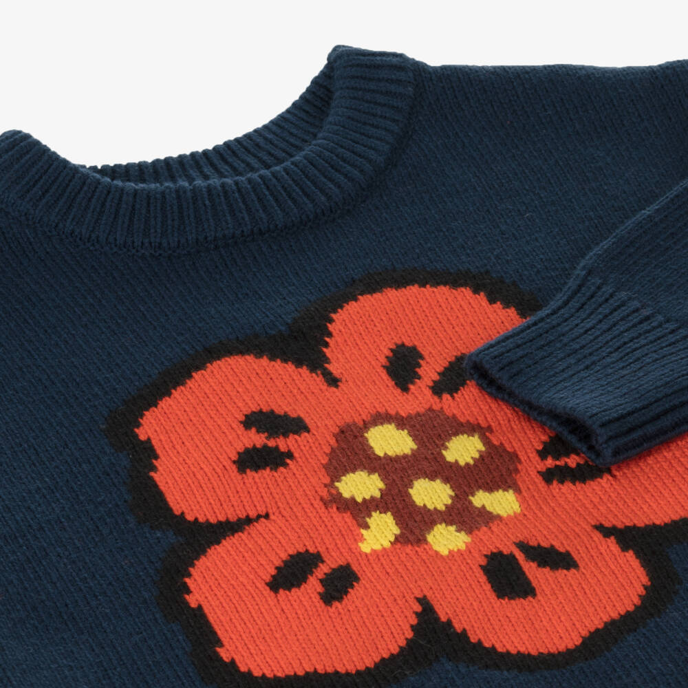 KENZO KIDS-Girls Navy Floral Knit Jumper | Childrensalon Outlet