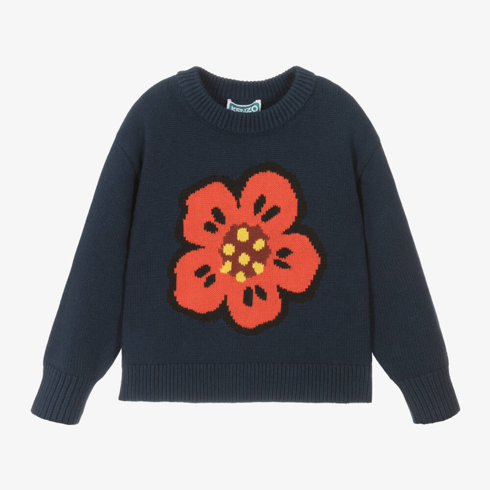 KENZO KIDS-Girls Navy Floral Knit Jumper | Childrensalon Outlet
