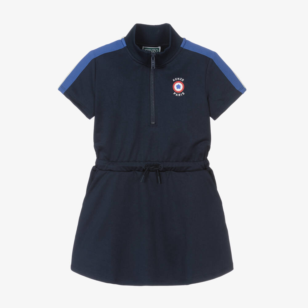 KENZO KIDS-Girls Navy High Collar Dress | Childrensalon Outlet