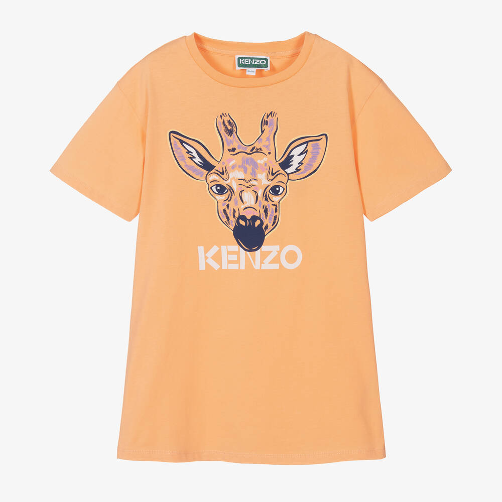 KENZO KIDS - Girls Orange Cotton Giraffe Dress | Childrensalon