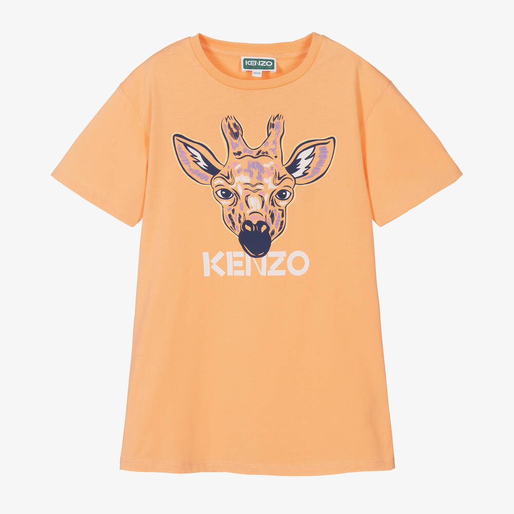 KENZO KIDS - Оранжевое хлопковое платье с жирафом | Childrensalon