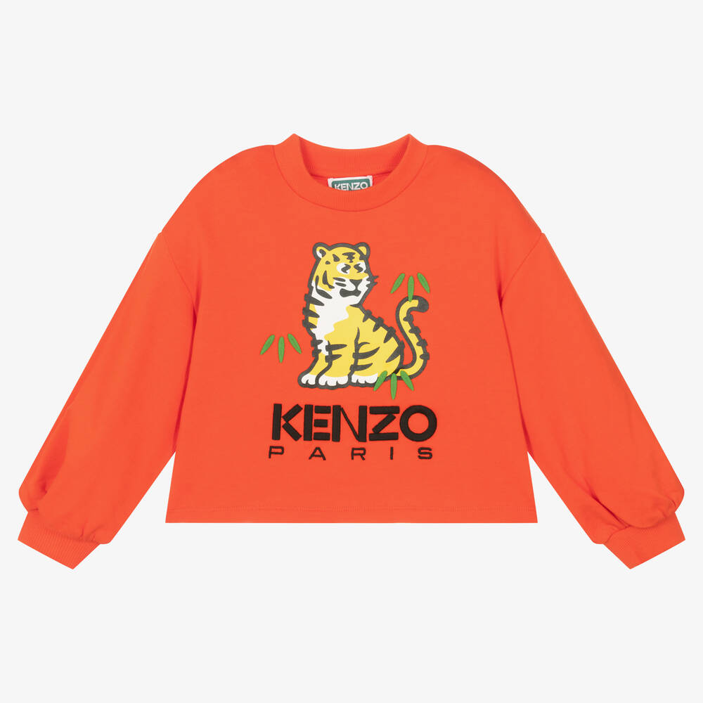KENZO KIDS - Girls Orange Cotton KOTORA Sweatshirt | Childrensalon