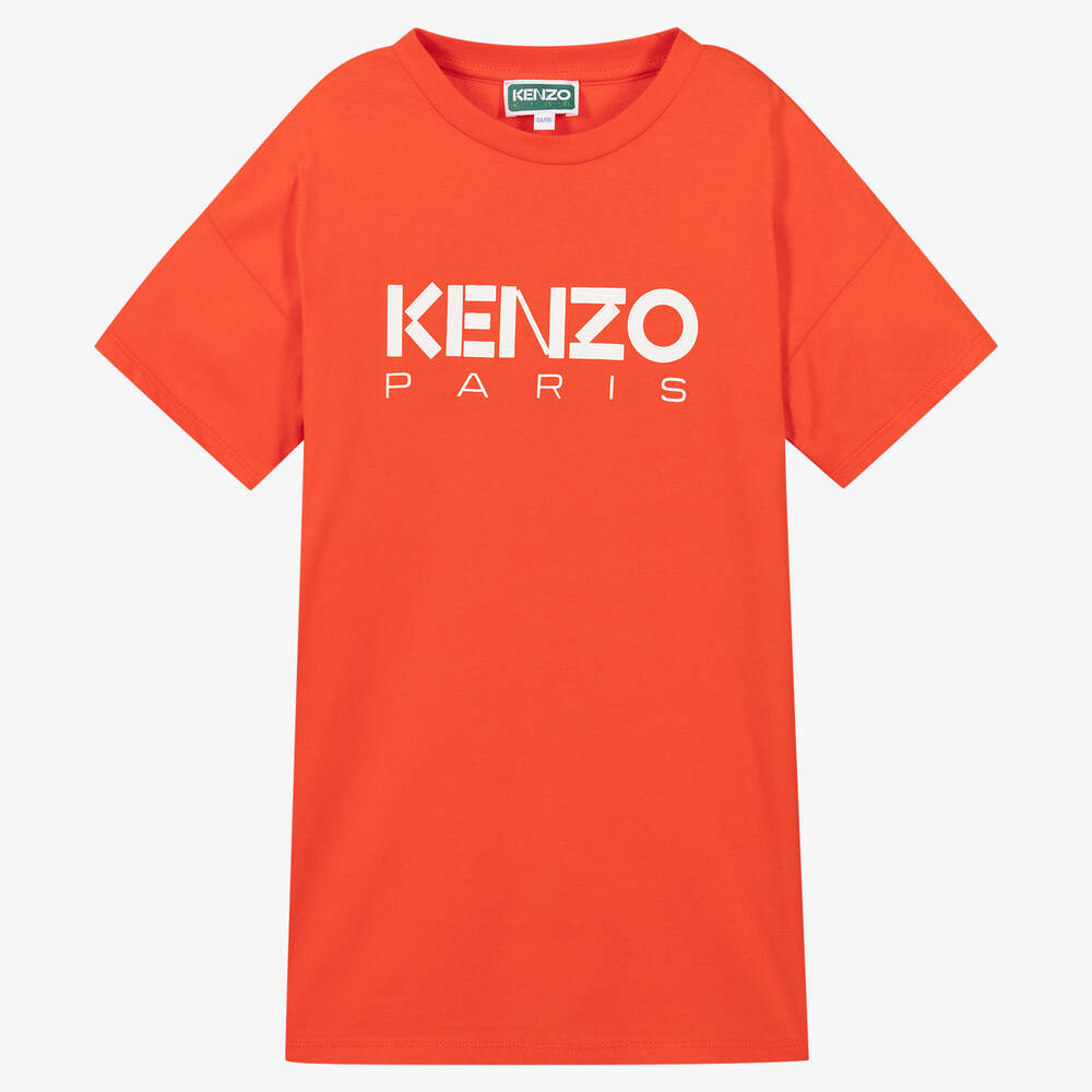 KENZO KIDS-Girls Orange Cotton Logo Dress | Childrensalon Outlet