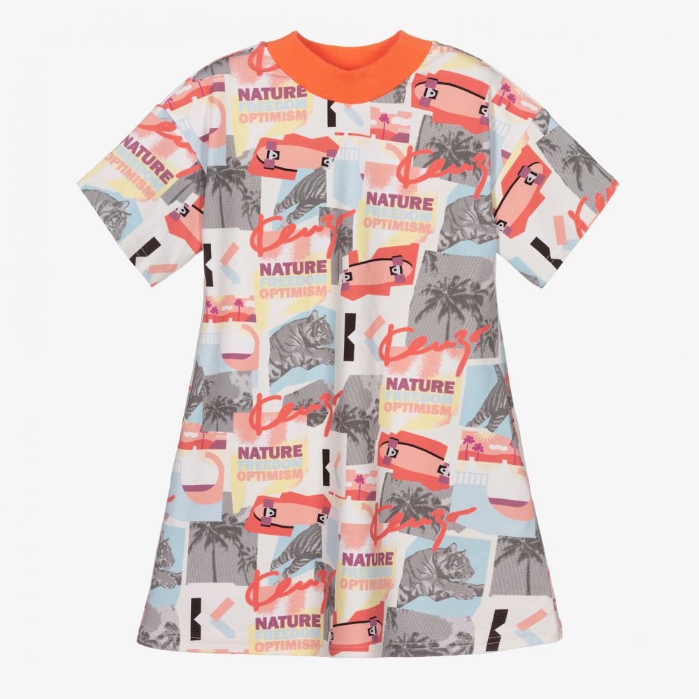 KENZO KIDS - فستان قطن جيرسي لون برتقالي | Childrensalon