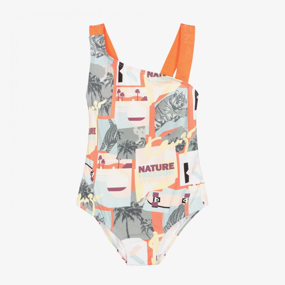 KENZO KIDS - Girls Orange Logo Swimsuit | Childrensalon