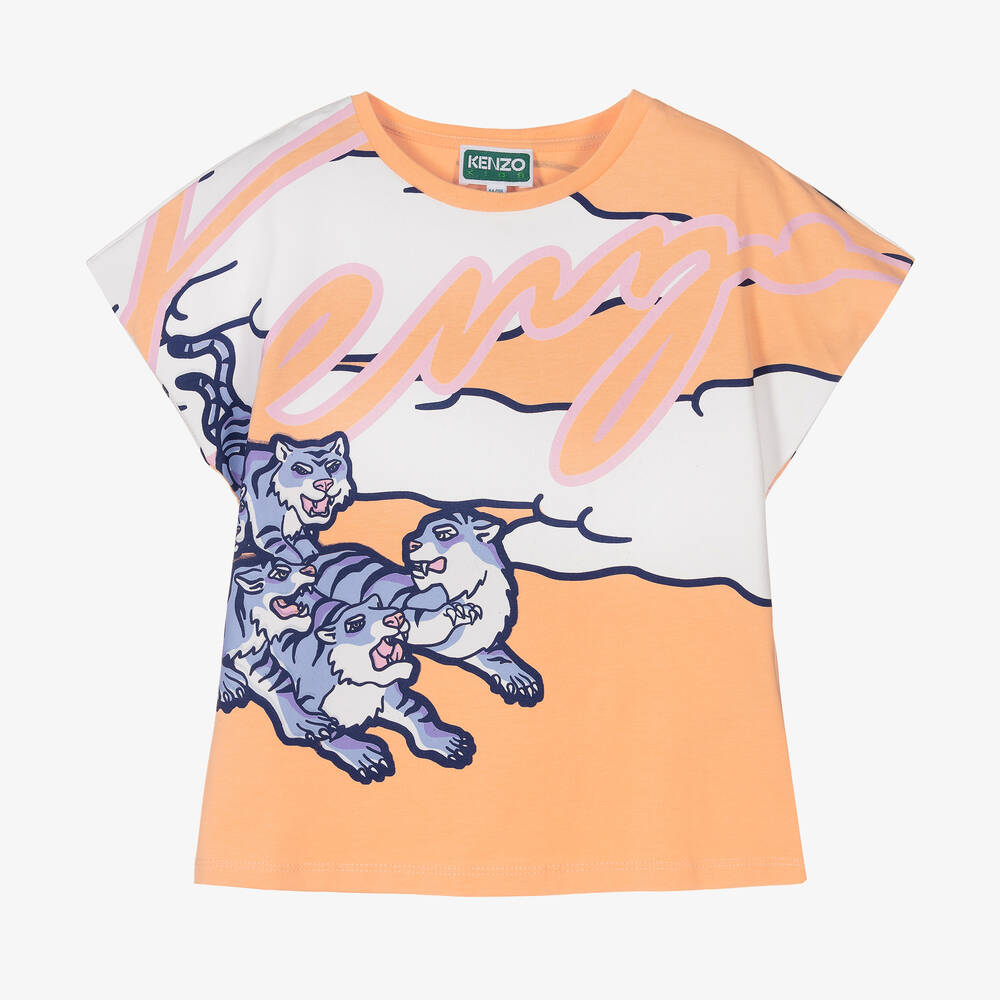 KENZO KIDS - Girls Orange Multi-Iconics T-Shirt | Childrensalon