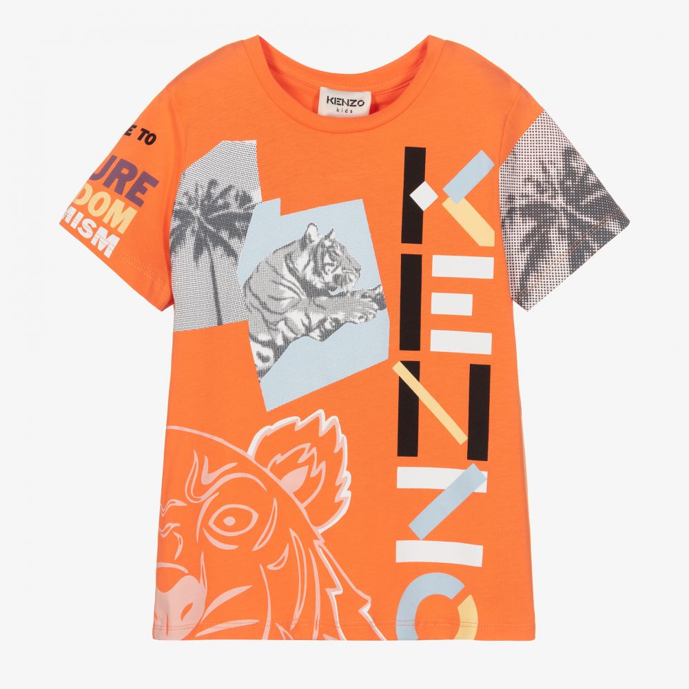 KENZO KIDS - Оранжевая футболка с тиграми для девочек | Childrensalon