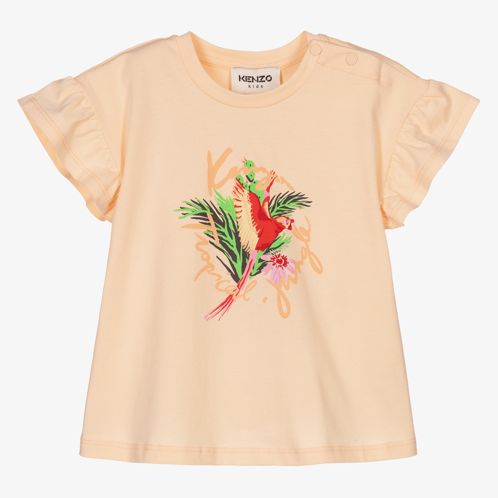 KENZO KIDS - Оранжевая футболка с тропическим рисунком для девочек | Childrensalon