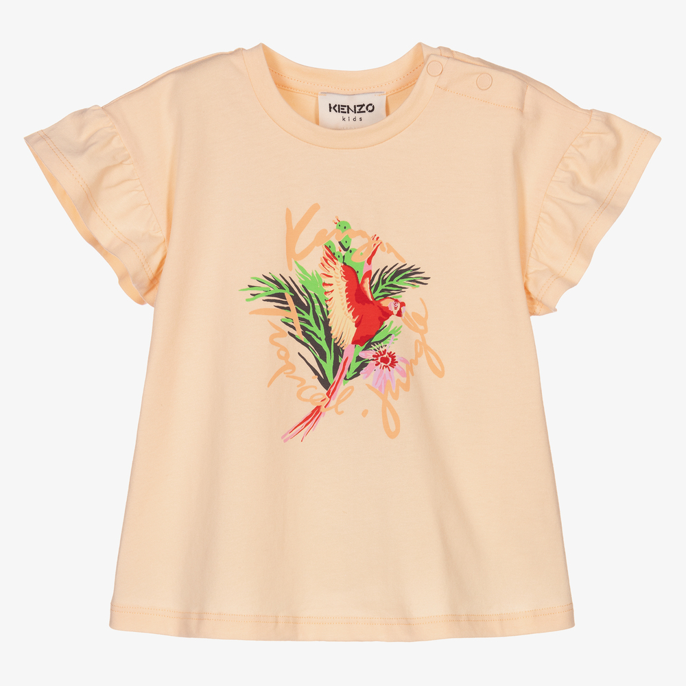 KENZO KIDS - Girls Orange Tropical T-Shirt | Childrensalon