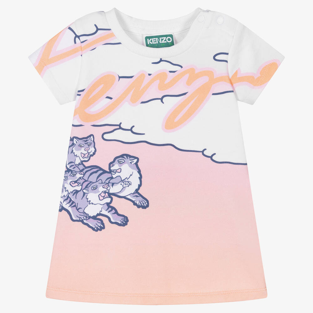 KENZO KIDS - Girls Orange & White Sweatshirt Dress | Childrensalon