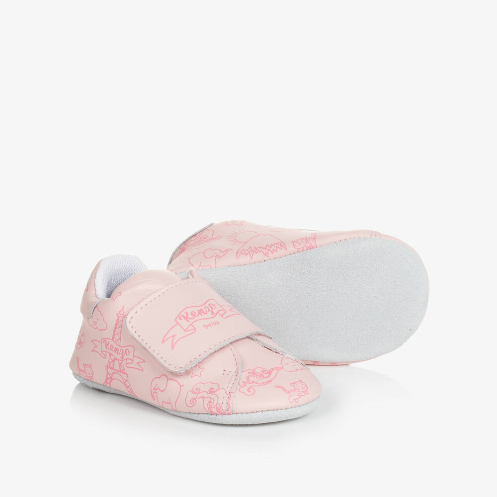 KENZO KIDS-Girls Pale Pink Leather Pre-Walker Shoes | Childrensalon Outlet