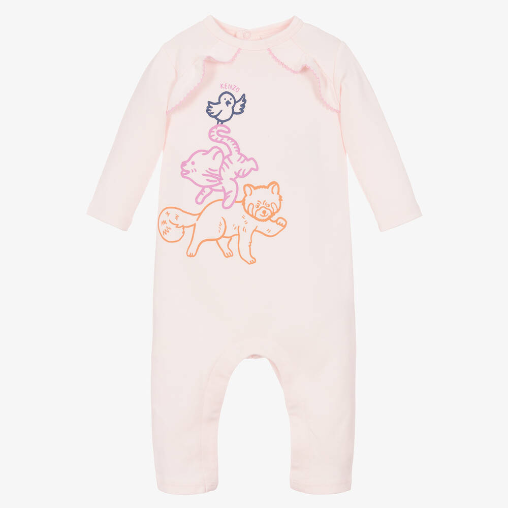 KENZO KIDS - Girls Pale Pink Organic Cotton Babygrow | Childrensalon