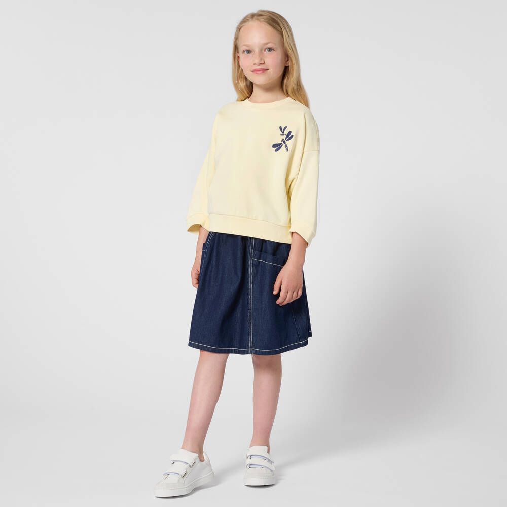 KENZO KIDS-Свитшот из хлопка бледно-желтый с логотипом стрекозы для девочек | Childrensalon Outlet