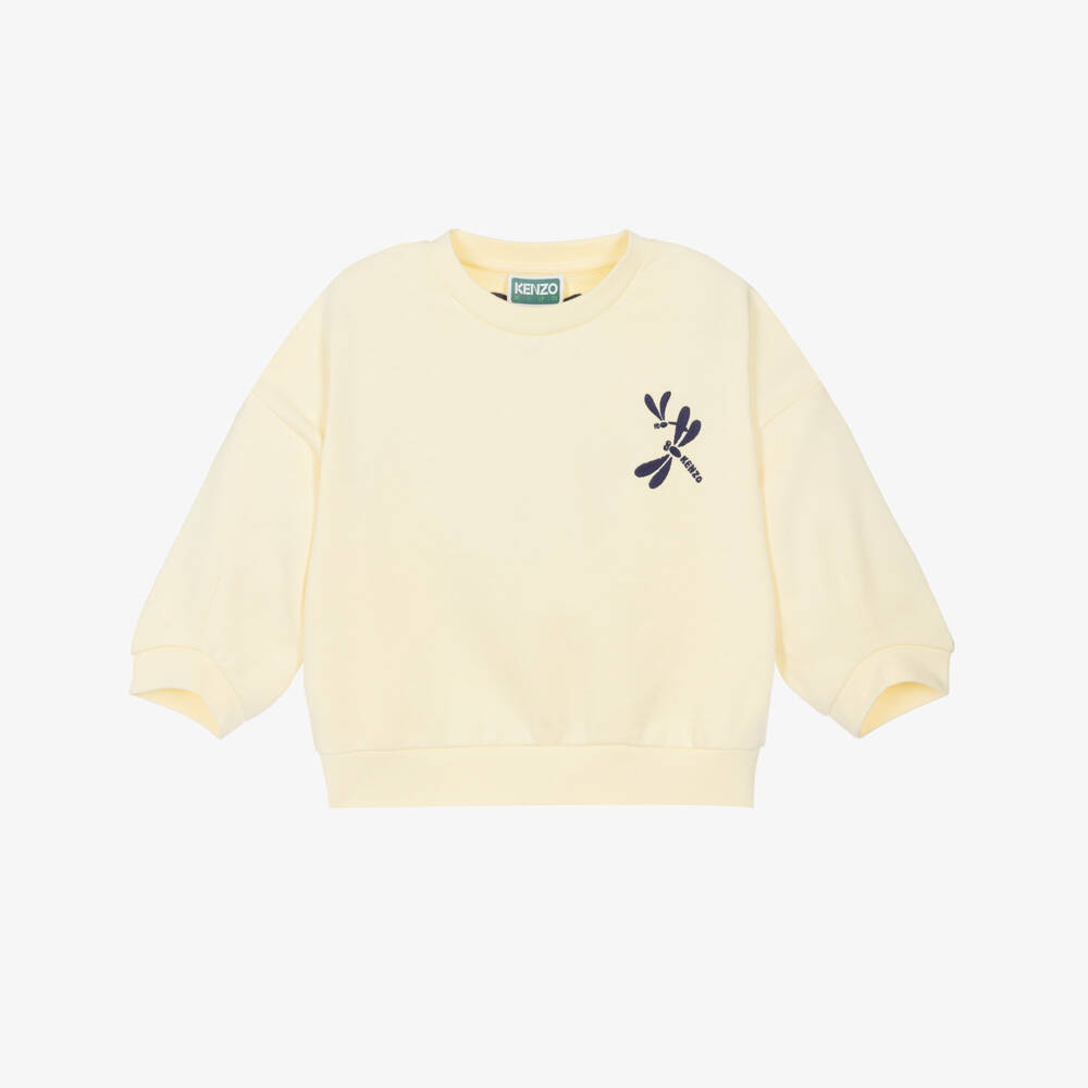 KENZO KIDS-Свитшот из хлопка бледно-желтый с логотипом стрекозы для девочек | Childrensalon Outlet