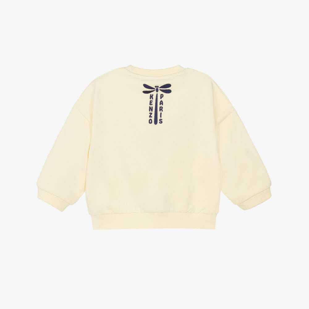 KENZO KIDS-Свитшот из хлопка бледно-желтый с логотипом стрекозы для девочек | Childrensalon Outlet