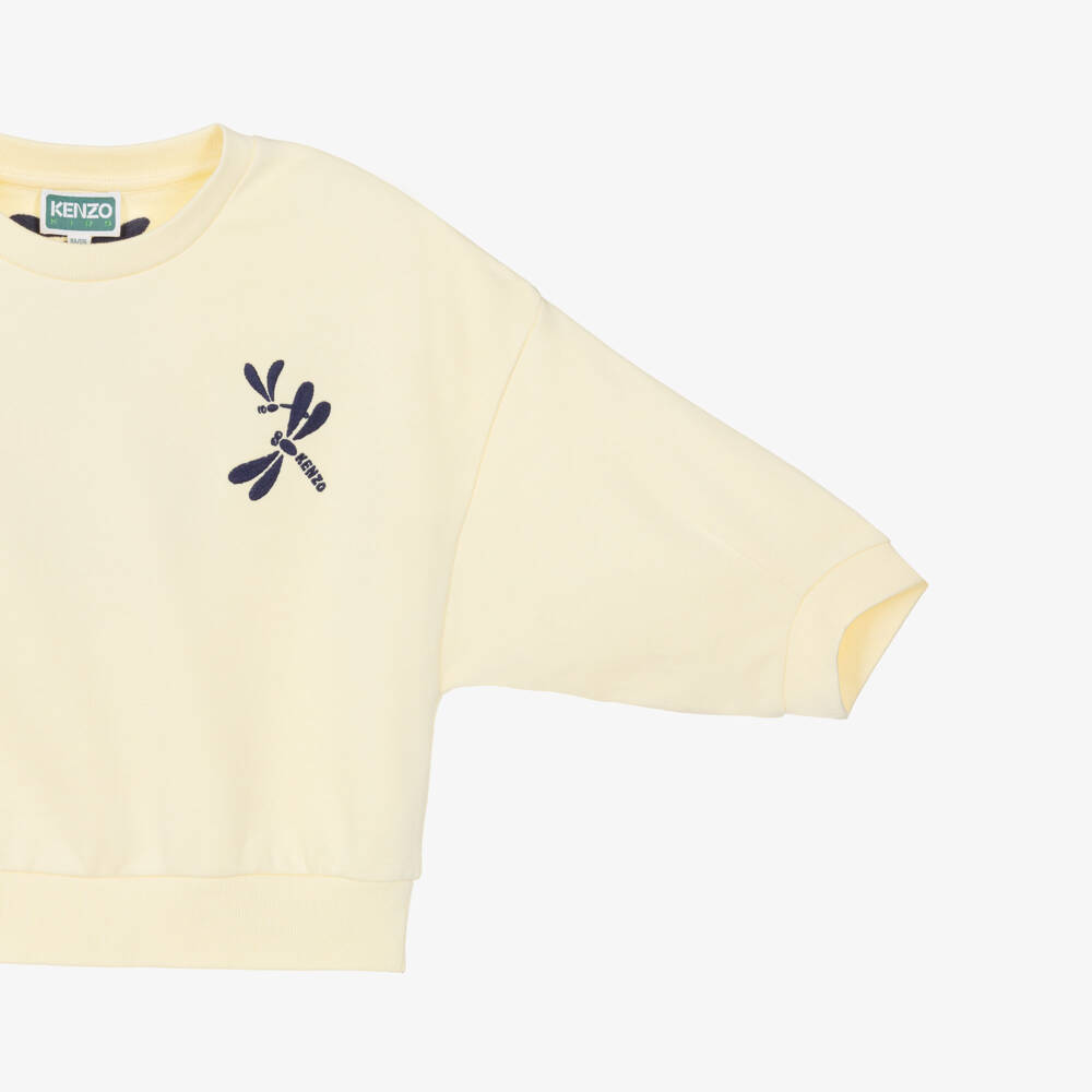 KENZO KIDS-Свитшот из хлопка бледно-желтый с логотипом стрекозы для девочек | Childrensalon Outlet
