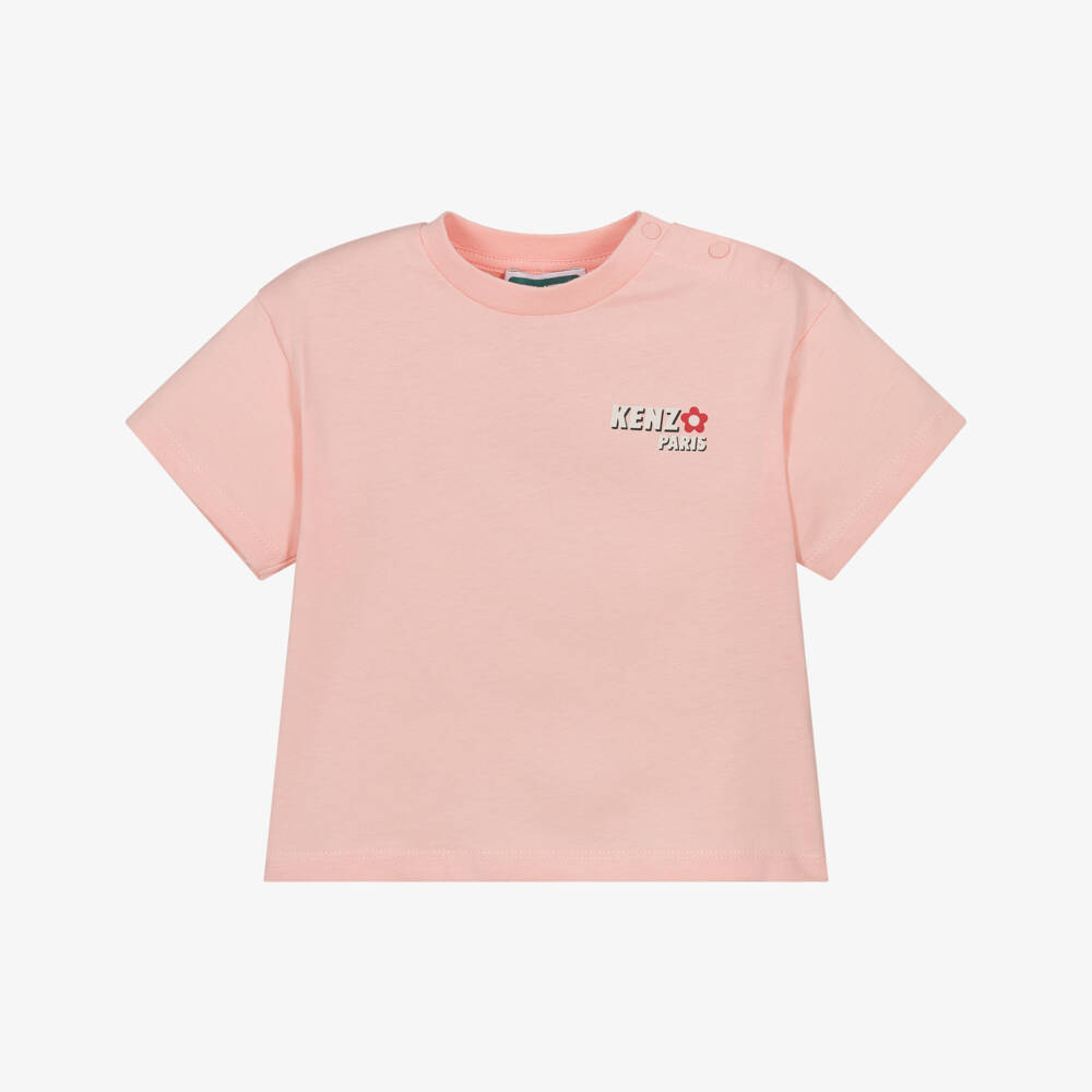 KENZO KIDS-Girls Pink Boke Flower Cotton Jersey T-Shirt | Childrensalon Outlet