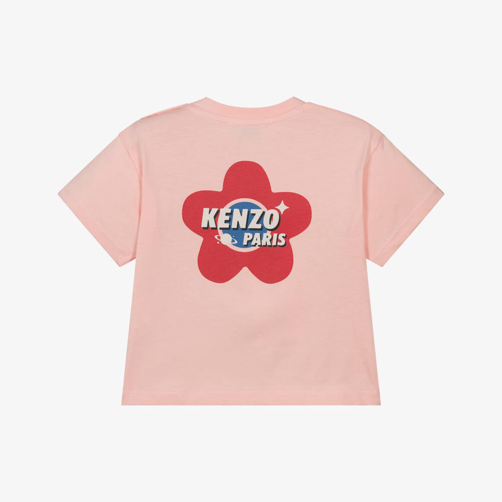 KENZO KIDS-Girls Pink Boke Flower Cotton Jersey T-Shirt | Childrensalon Outlet