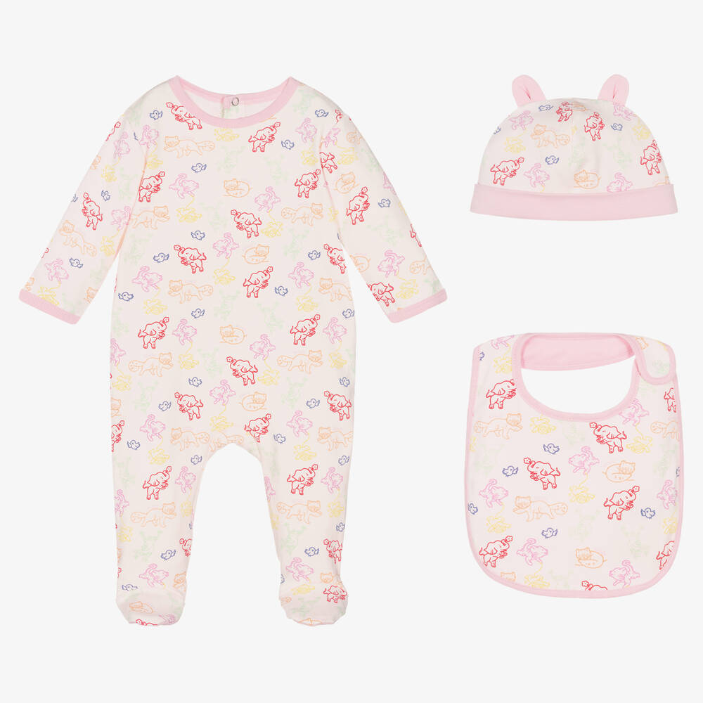 KENZO KIDS - Rosa Tiere-Baumwollstrampler-Set | Childrensalon