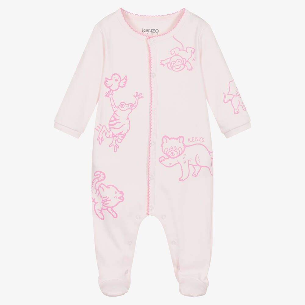 KENZO KIDS - Girls Pink Cotton Animal Print Babygrow | Childrensalon