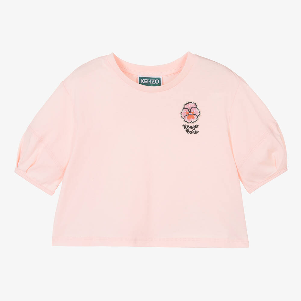 KENZO KIDS-Girls Pink Cotton Balloon Sleeve T-Shirt | Childrensalon Outlet