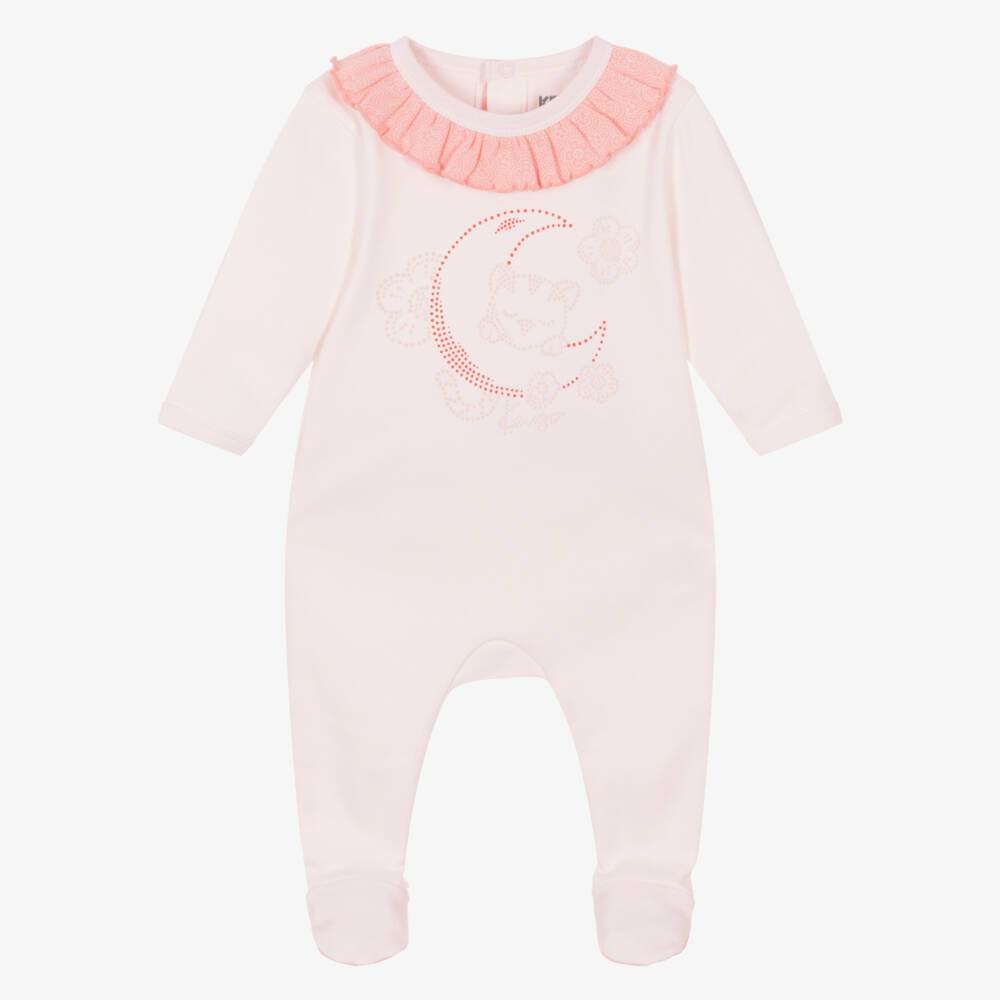 KENZO KIDS-Girls Pink Cotton Cat & Moon Babygrow | Childrensalon Outlet