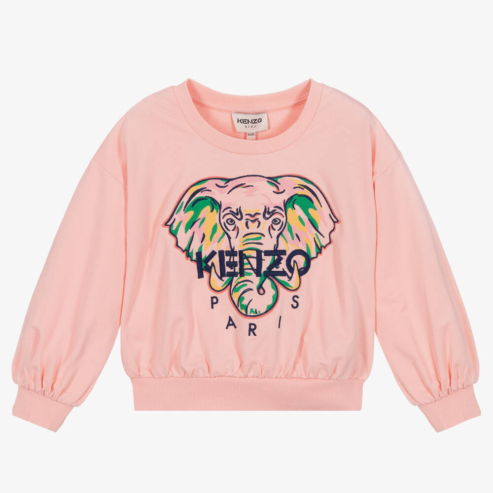 KENZO KIDS - Girls Pink Cotton Elephant Sweatshirt | Childrensalon