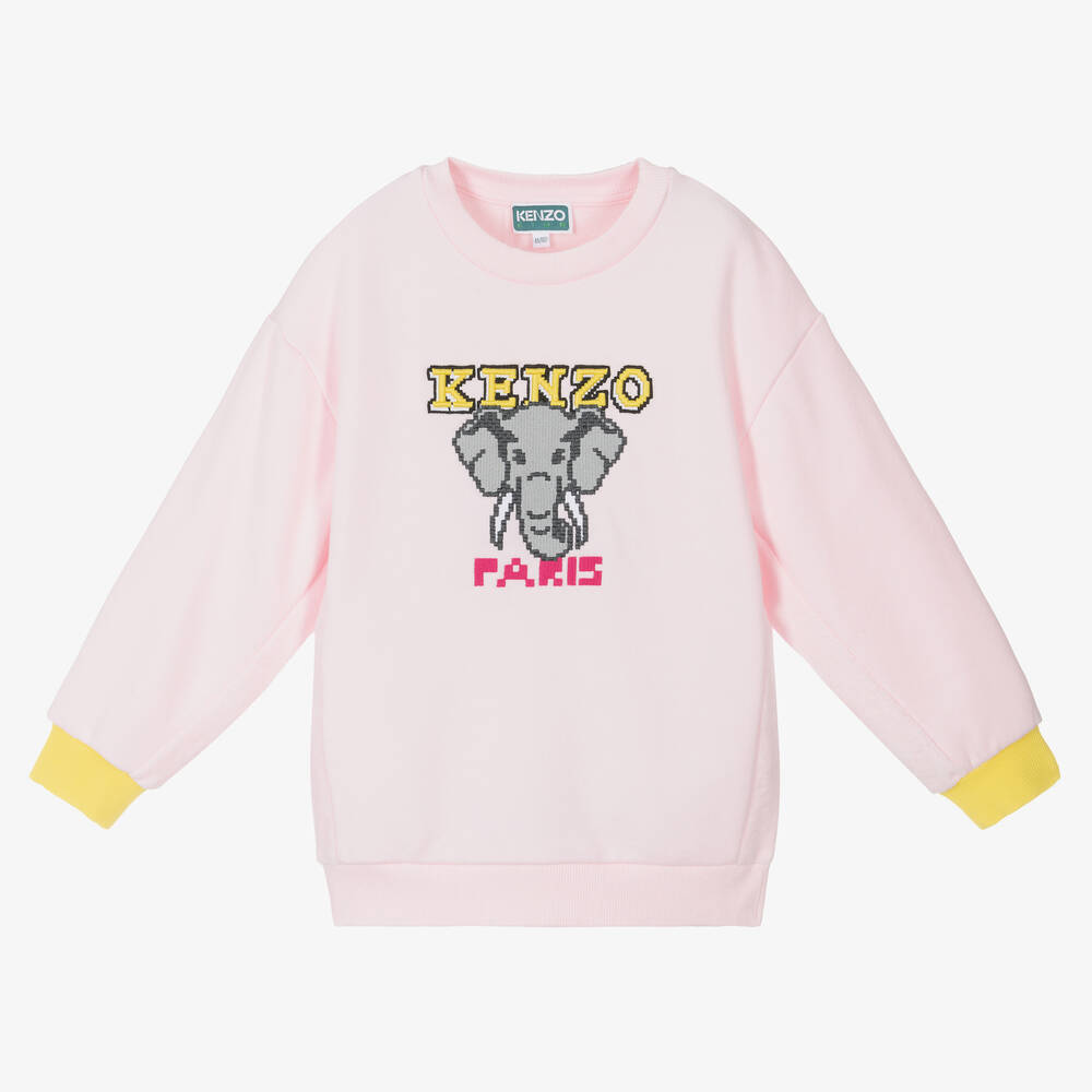 KENZO KIDS - Girls Pink Cotton Elephant Sweatshirt | Childrensalon