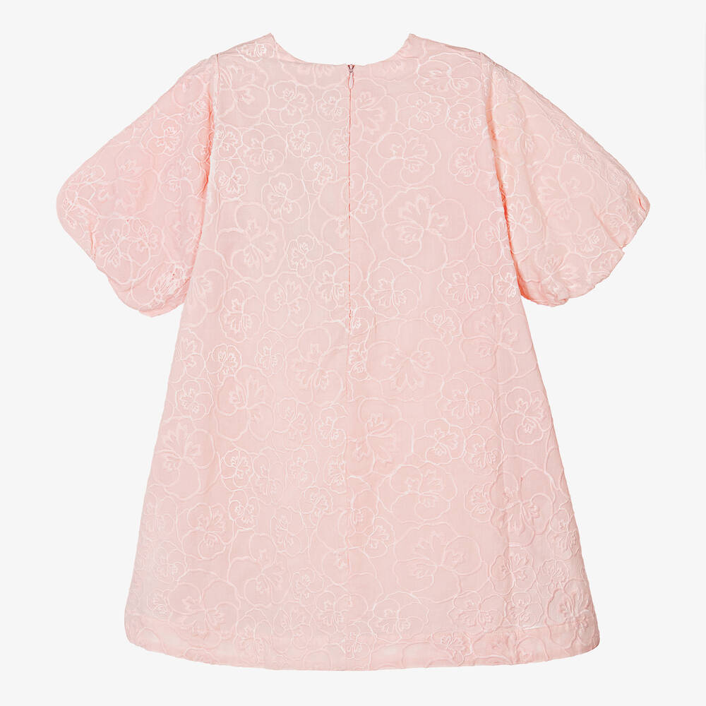 KENZO KIDS-Girls Pink Cotton Embroidered Floral Dress | Childrensalon Outlet