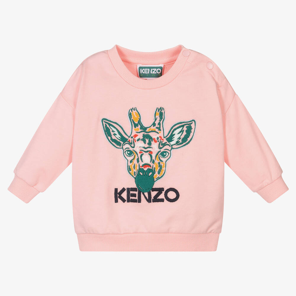 KENZO KIDS - Girls Pink Cotton Giraffe Sweatshirt | Childrensalon