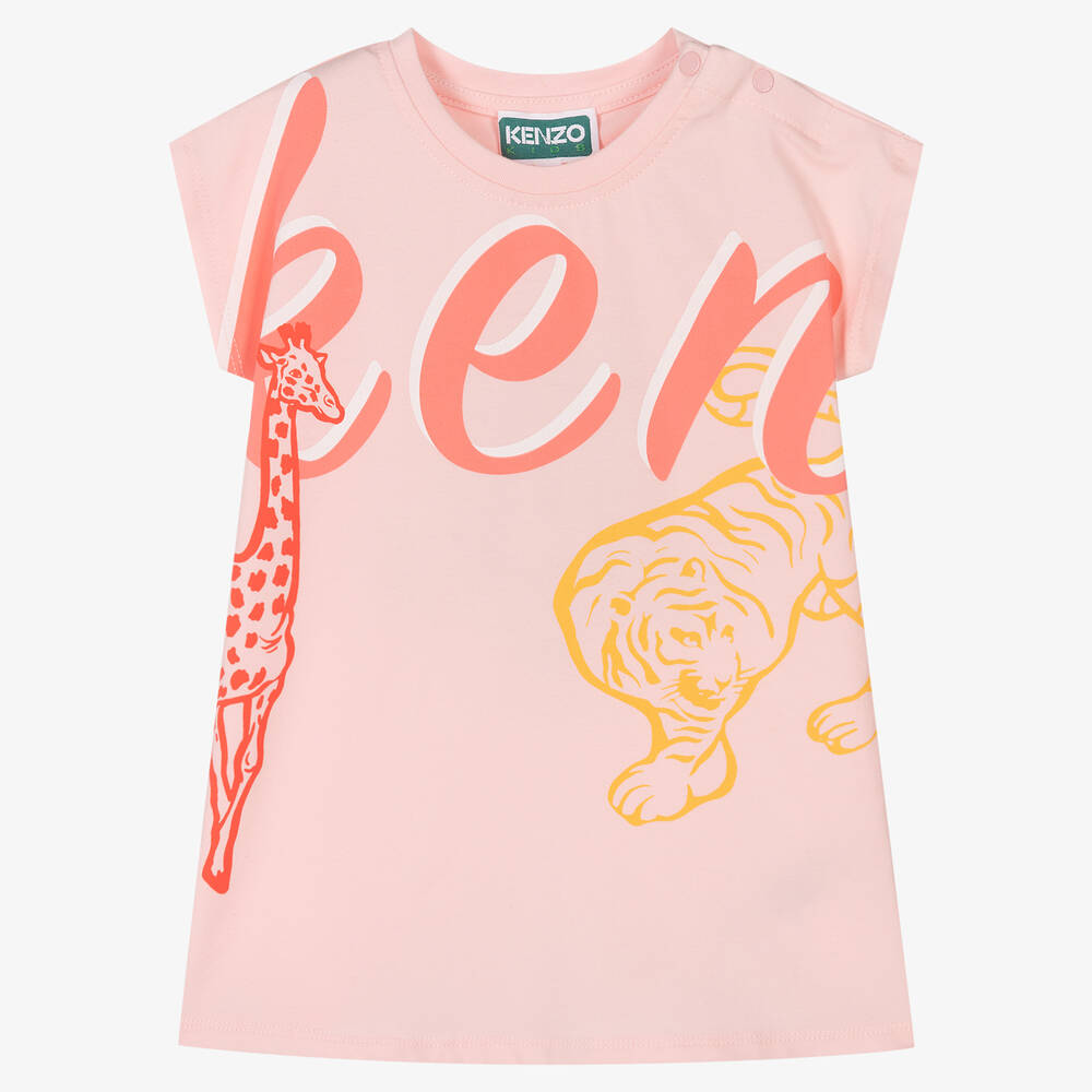 KENZO KIDS - Girls Pink Cotton Jersey Dress | Childrensalon