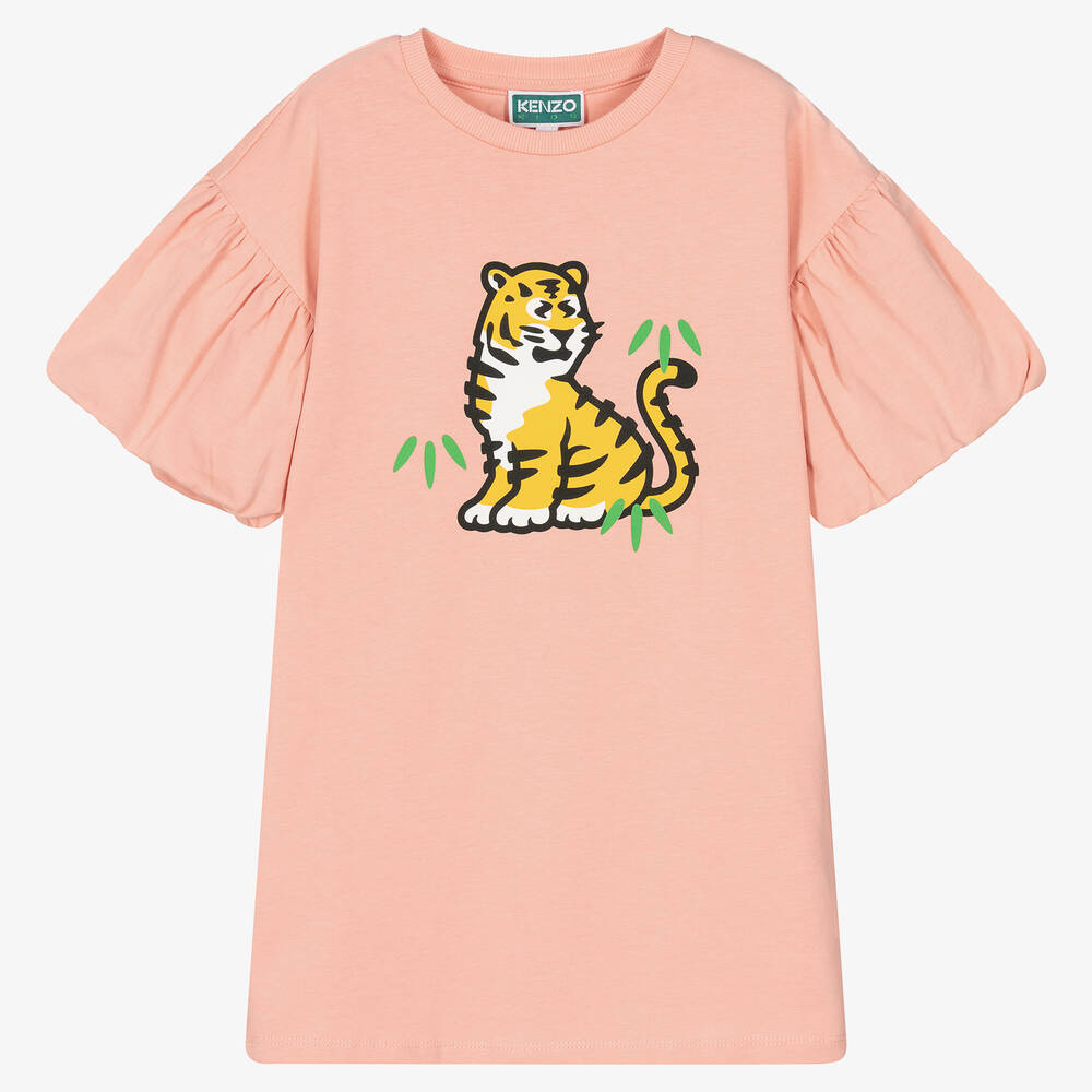 KENZO KIDS - Розовое хлопковое платье с тигром | Childrensalon