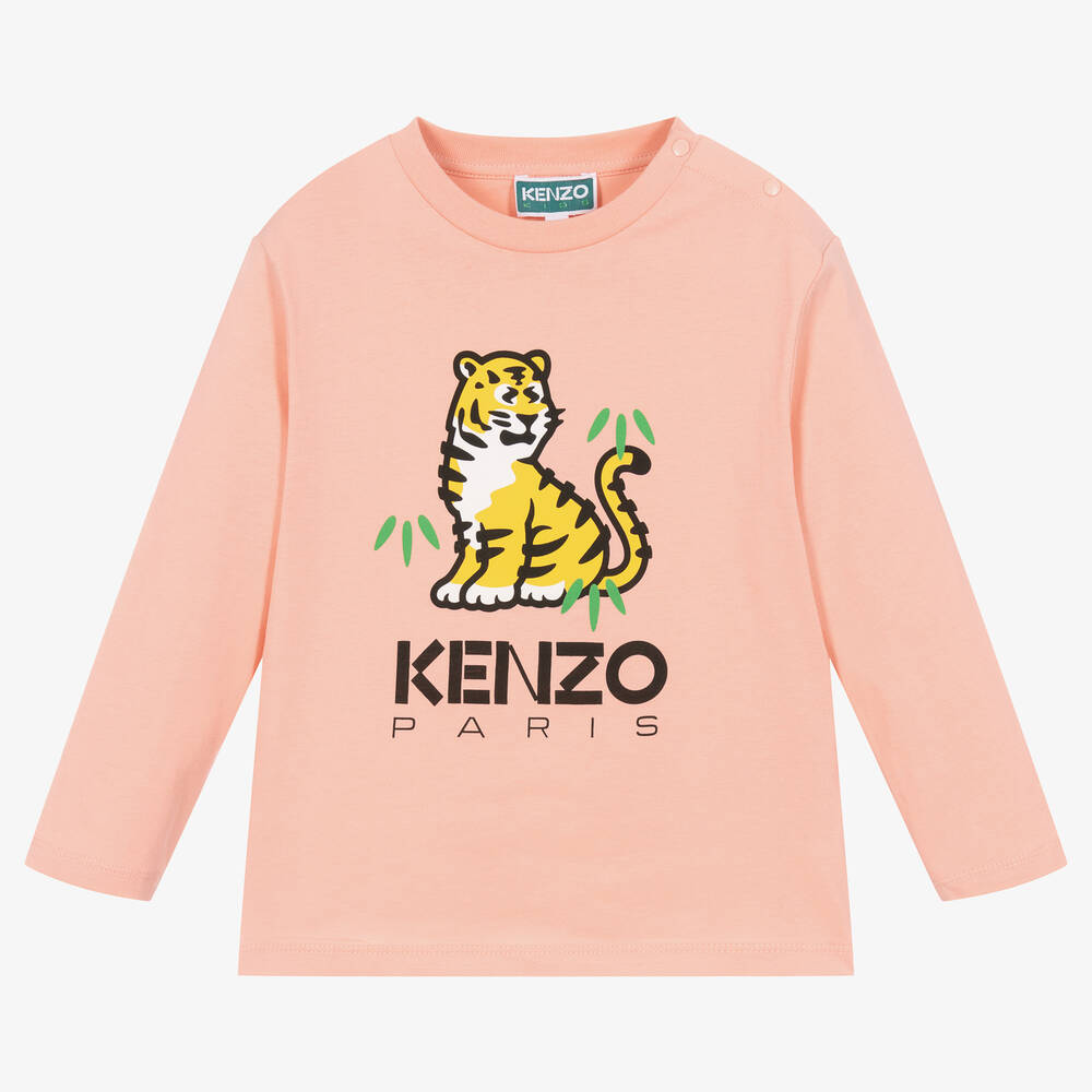 KENZO KIDS - Розовый хлопковый топ с тигром KOTORA для девочек | Childrensalon