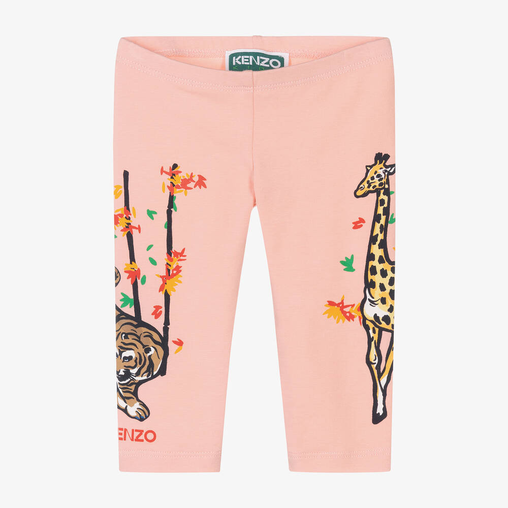 KENZO KIDS - Girls Pink Cotton Logo Leggings | Childrensalon