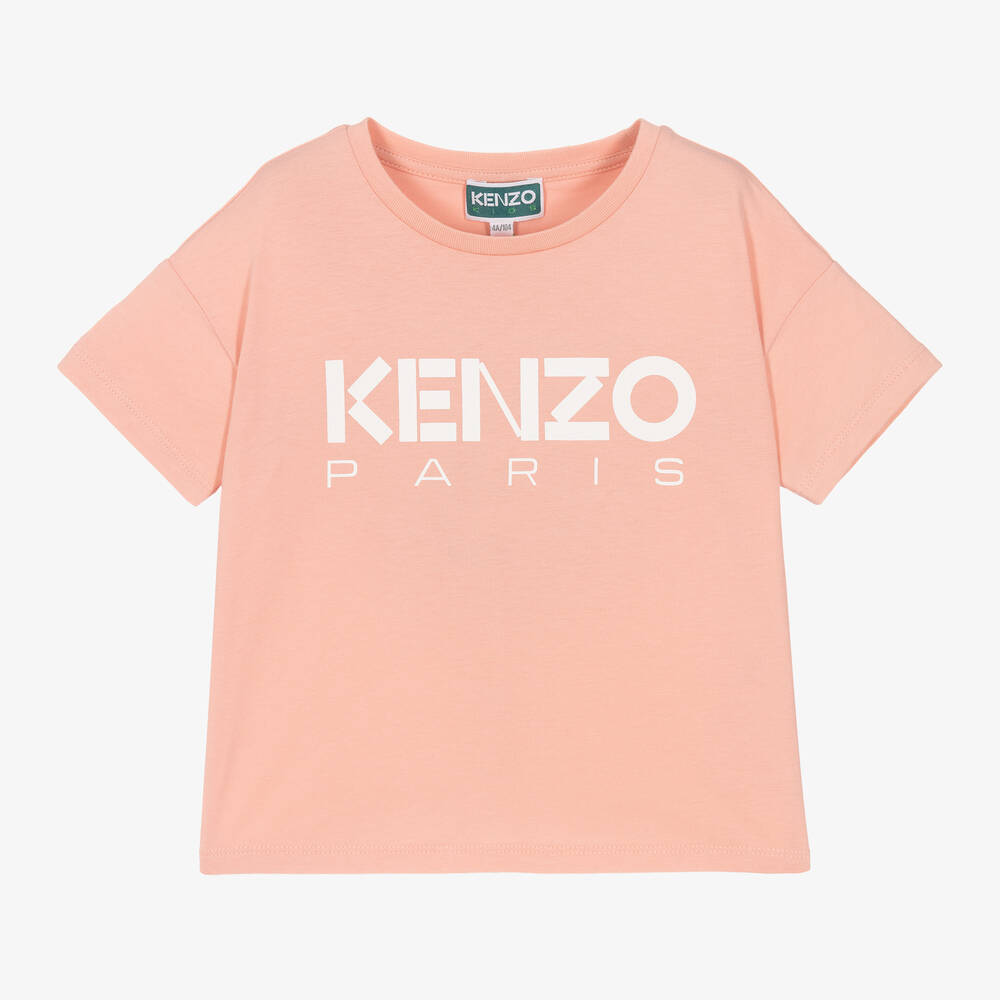 KENZO KIDS - Girls Pink Cotton Logo T-Shirt | Childrensalon