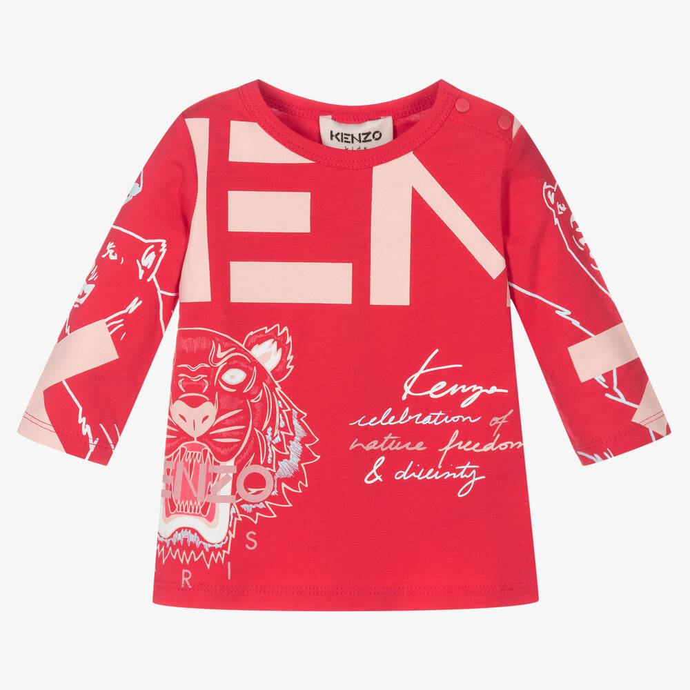 KENZO KIDS - Girls Pink Cotton Logo Top | Childrensalon