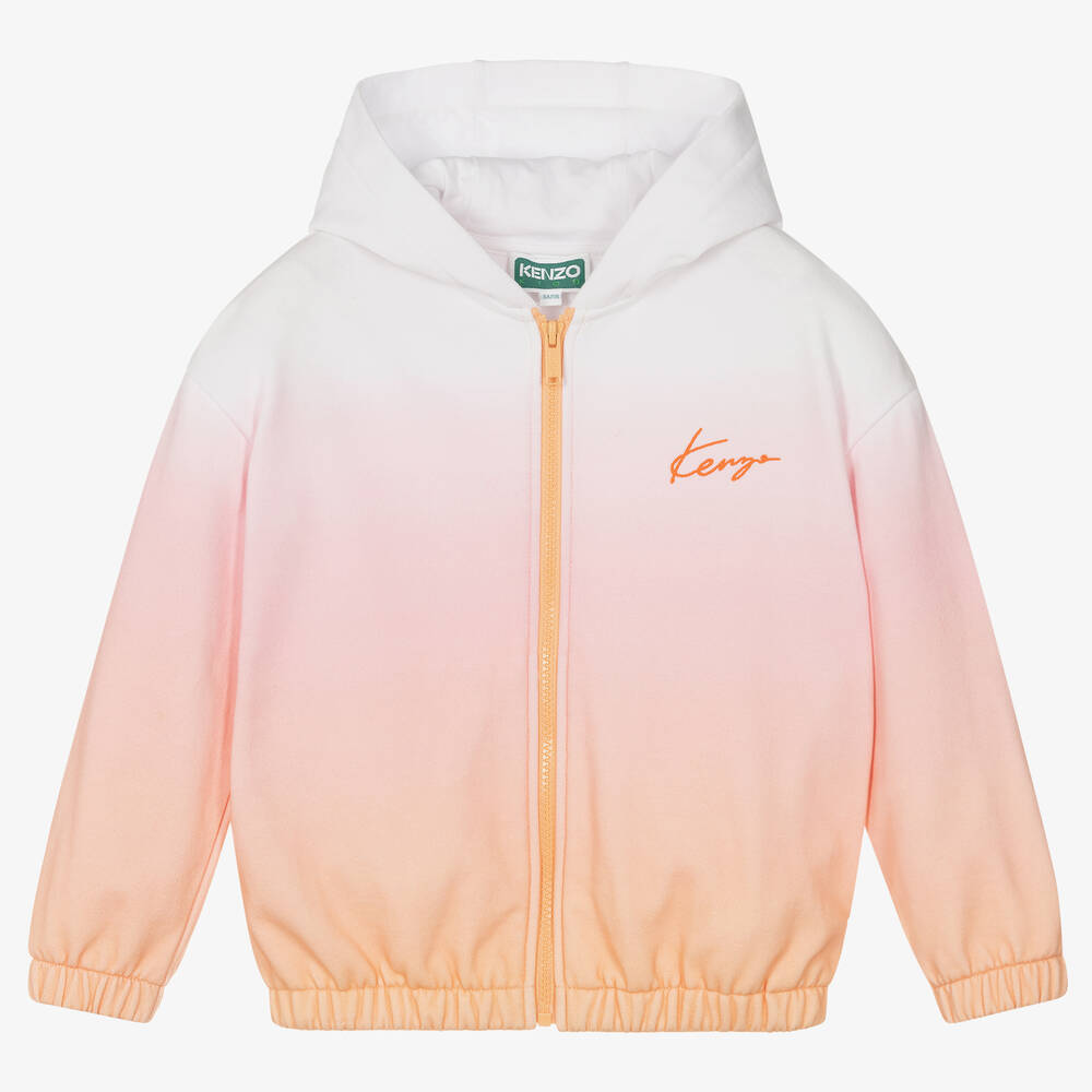 KENZO KIDS - Girls Pink Cotton Logo Zip-Up Hoodie  | Childrensalon