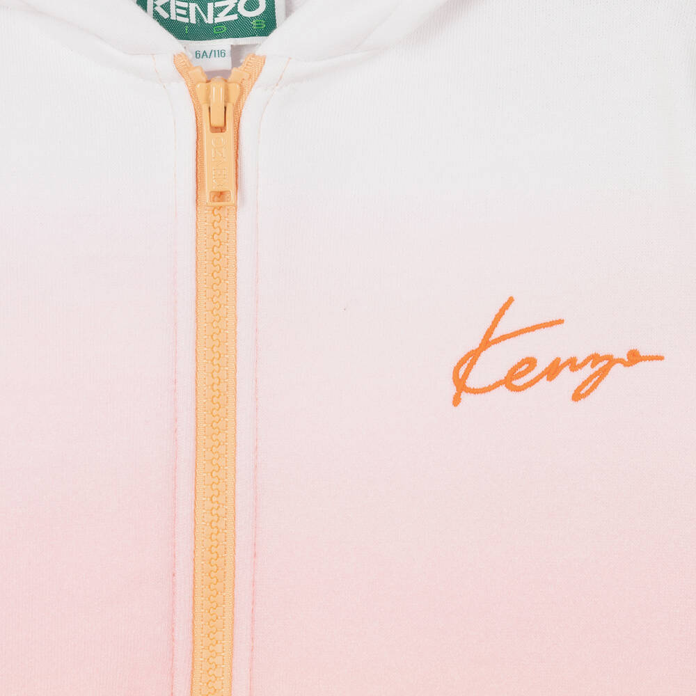 KENZO KIDS - Girls Pink Cotton Logo Zip-Up Hoodie