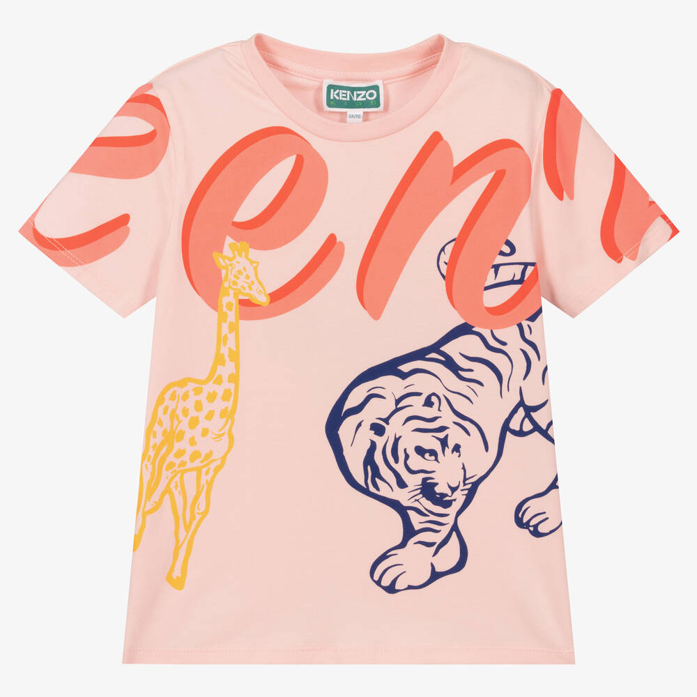 KENZO KIDS - Girls Pink Cotton Multi-Iconics T-Shirt | Childrensalon