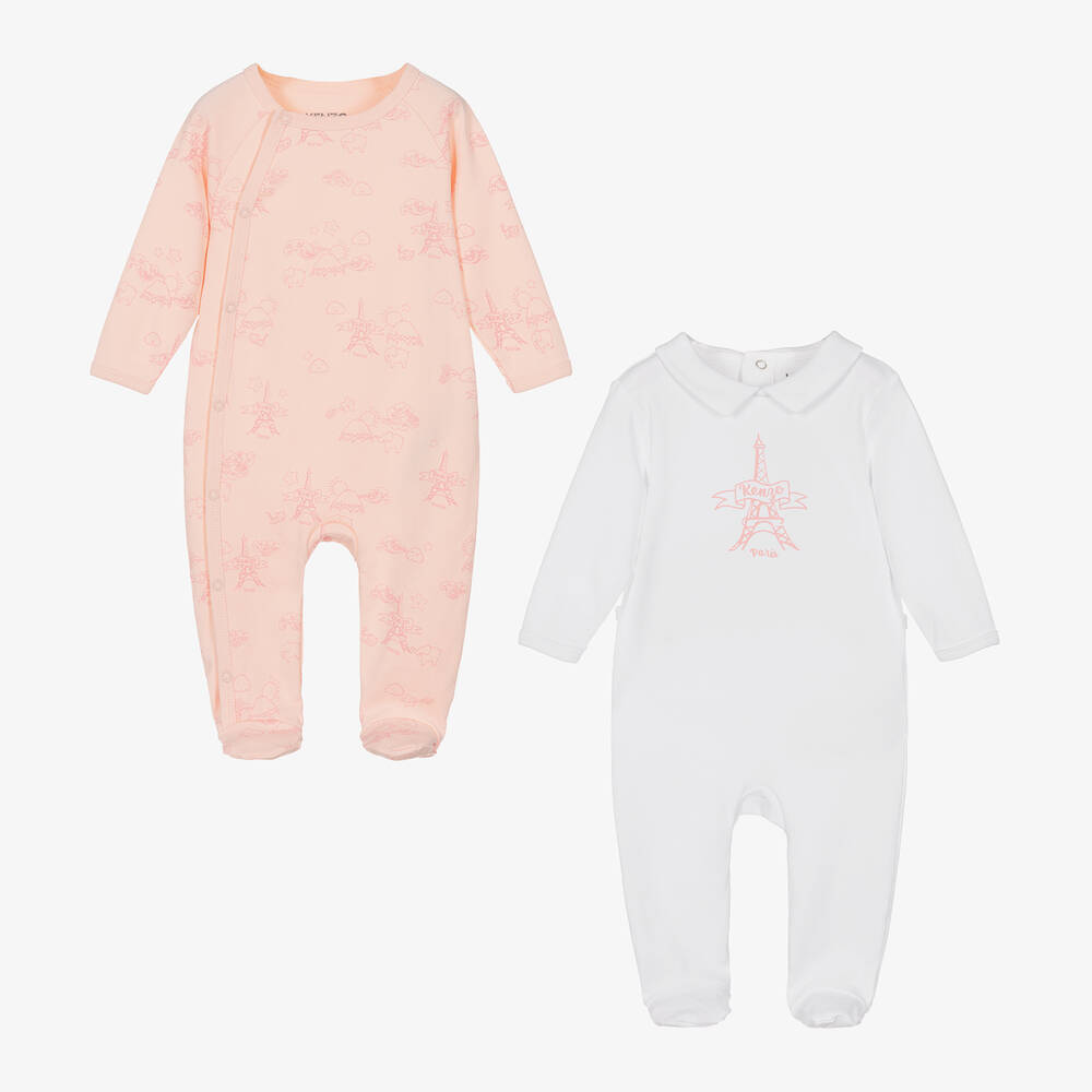 KENZO KIDS Girls Pink Cotton Paris Babygrows 2 Pack Childrensalon Outlet