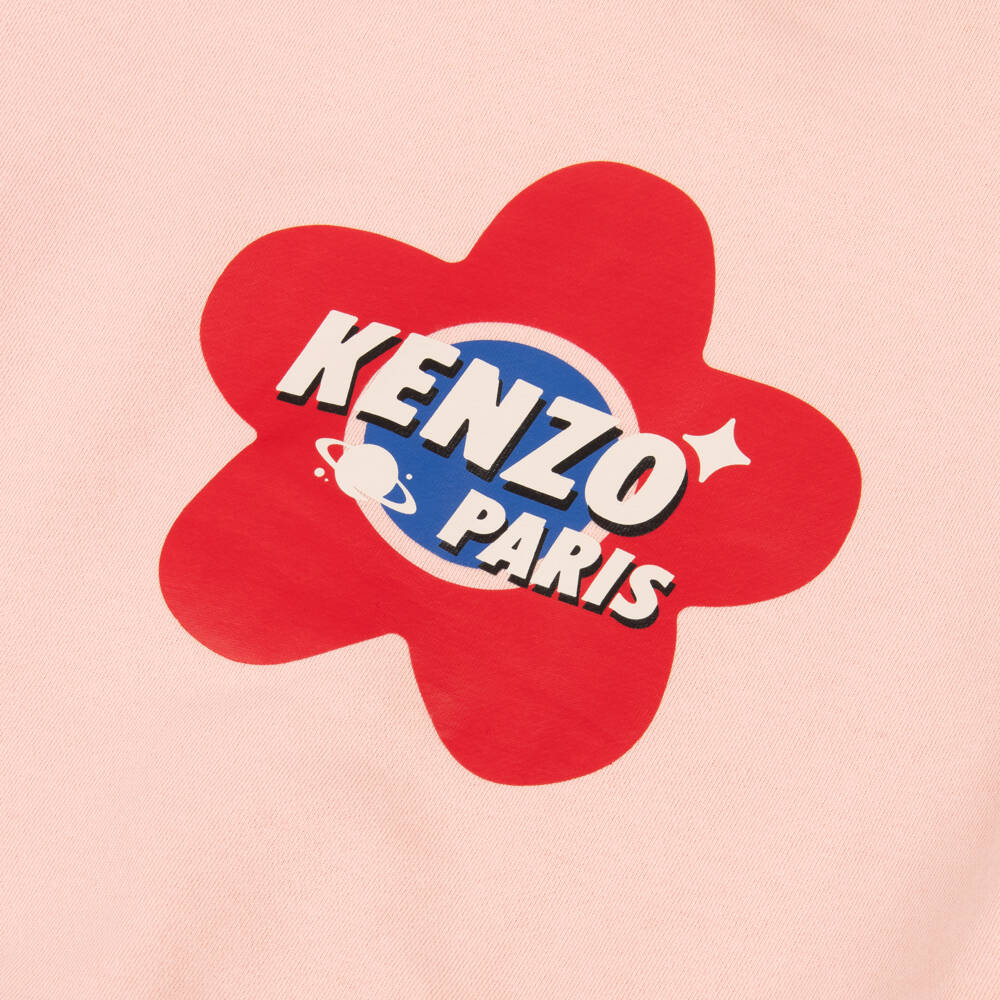 KENZO KIDS-بلوزة بغطاء رأس بسحاب من القطن الوردي للبنات | Childrensalon Outlet