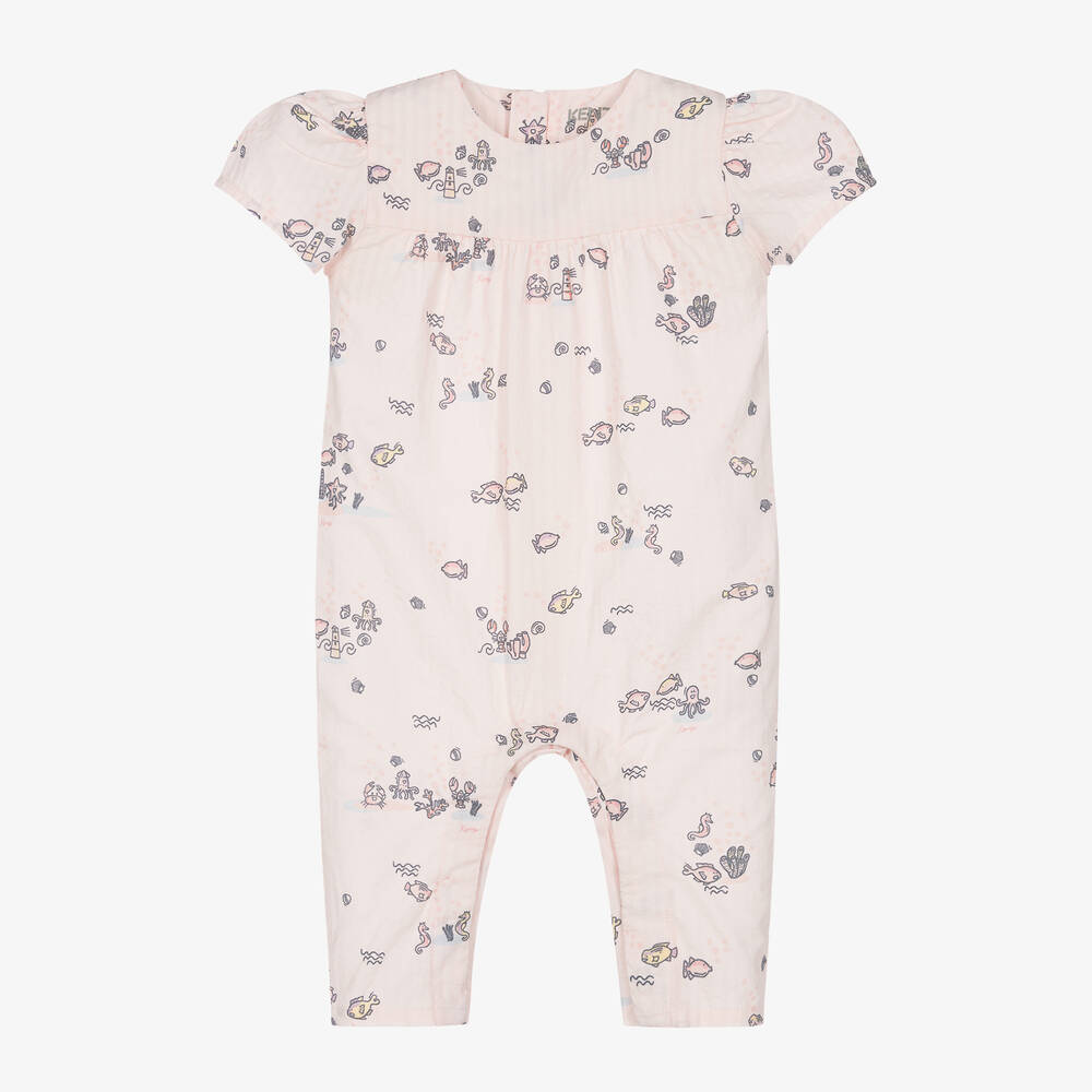 KENZO KIDS-Girls Pink Cotton Sea Life Romper  | Childrensalon Outlet
